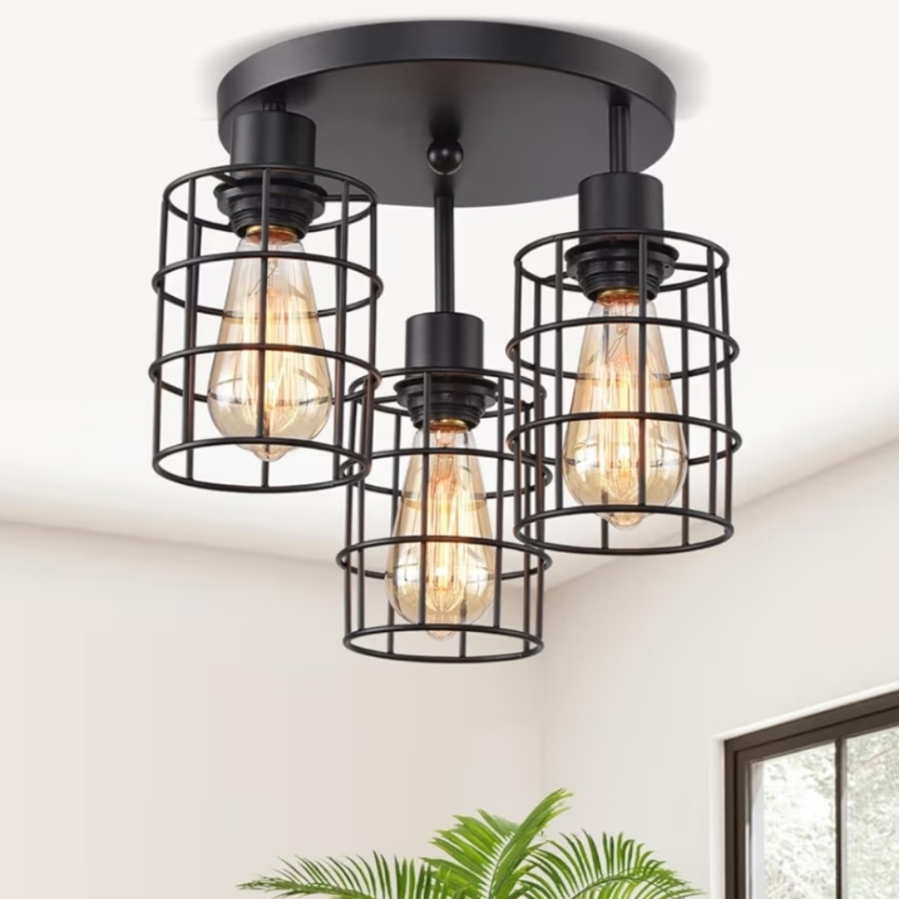 Industrial Black Cage Ceiling Light